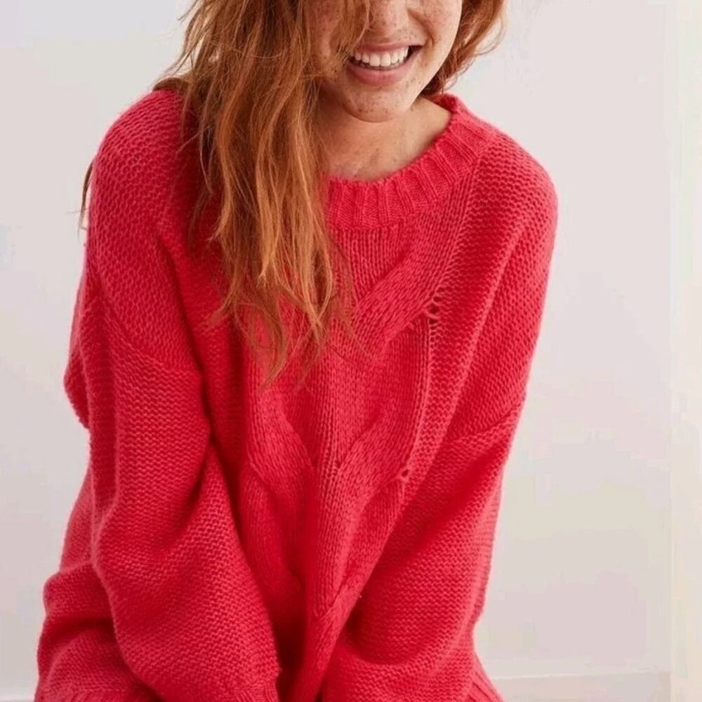 BRIGHT PINK OVER-SIZED CABLE KNIT SWEATER, MED